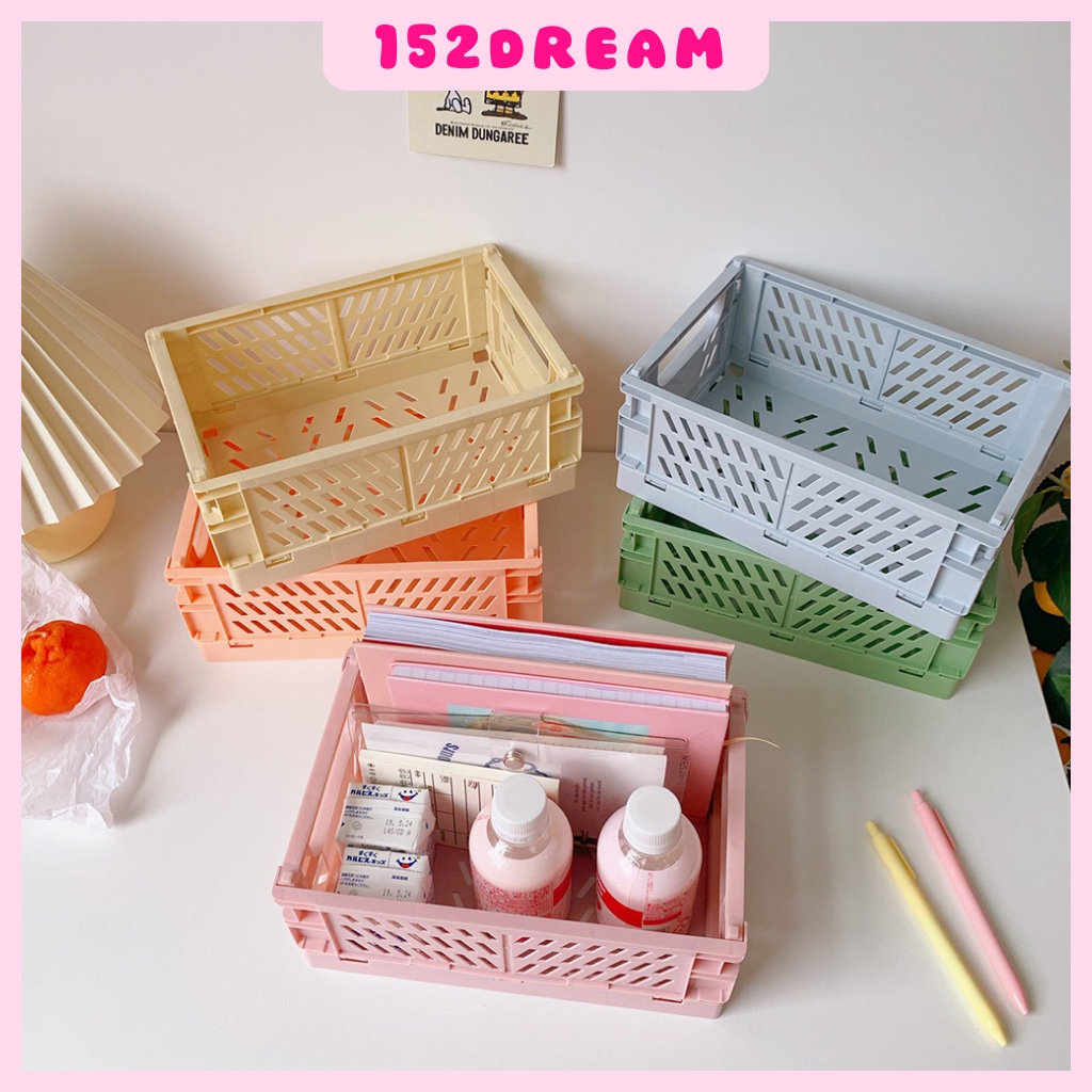 Giỏ nhựa rổ nhựa mini gấp gọn màu pastel hàn quốc xinh xắn tiện lợi ...