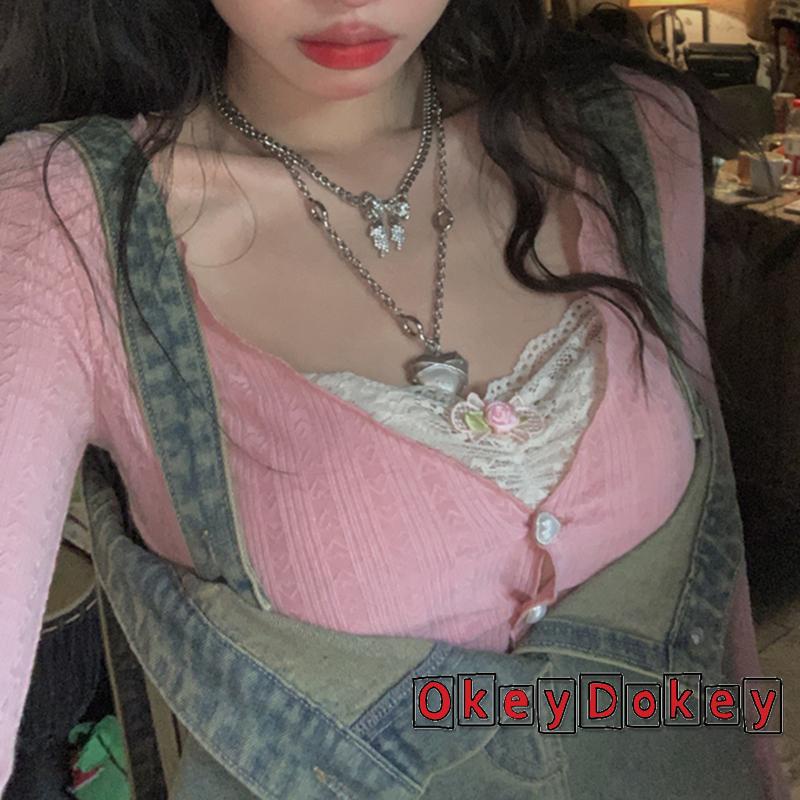 Áo Crop Top Y2K Phối Ren Phong Cách Vintage Dễ Thương Cho Nữ