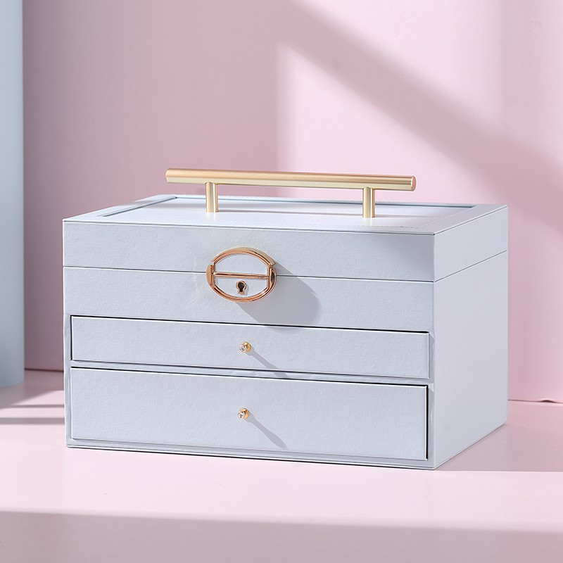 Hộp đựng trang sức CASEGRACE da PU sức chứa lớn tích hợp gương sang trọng nhỏ gọn có tay cầm