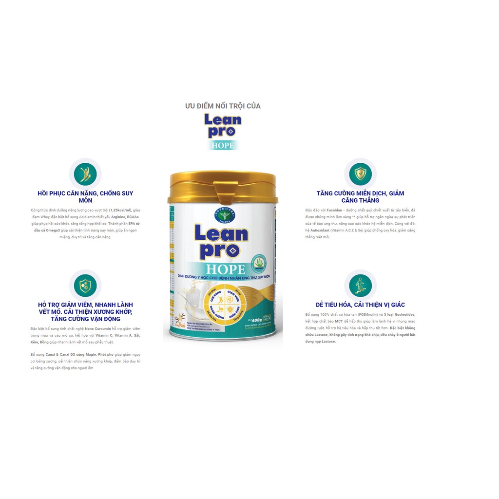 Sữa Leanpro Hope-DINH DƯỠNG Y HỌC CHO BỆNH NHÂN UNG THƯ,SUY MÒN