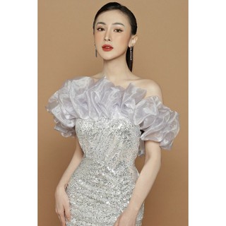 Đầm dạ hội kim sa cúp ngực phối lưới thiết kế cao cấp (đầm dự tiệc cao cấp) tăng hoa tai thời trang