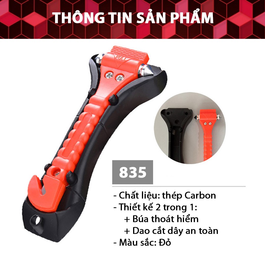 Búa Thoát Hiểm 2 Đầu Kèm Dao Cắt Dây An Toàn CIND 835