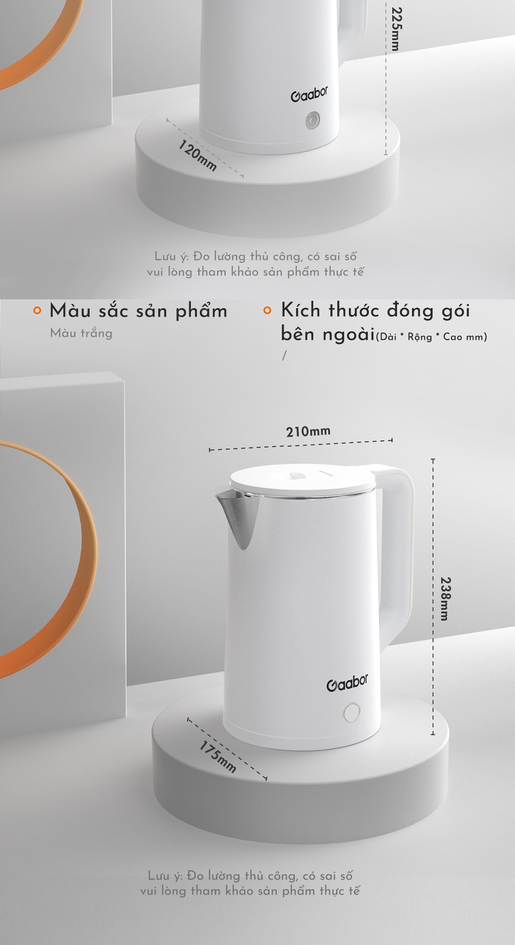 Mô tả Bình đun siêu tốc Gaabor EK20M-WH02A dung tích lớn 2L công suất 1500W chất liệu inox sôi nhanh dễ vệ sinh - 6