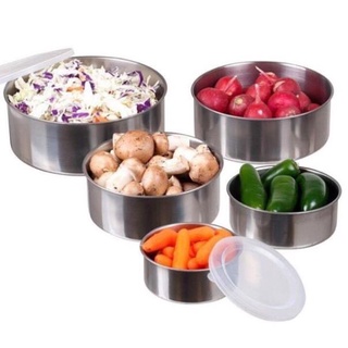 5 bát inox đựng thực phẩm có nắp đậy silicon,Bát inox bảo quản thực phẩm tủ lạnh