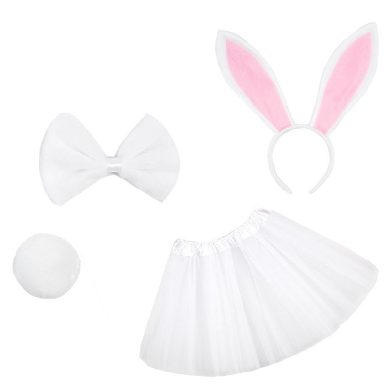 Dasbsug 4 Trẻ Em Thỏ Trang Phục Hóa Trang Bộ Lớp Tulle Tutu Váy Tai Thỏ Dây Buộc Đuôi Phục Sinh Trang Phục