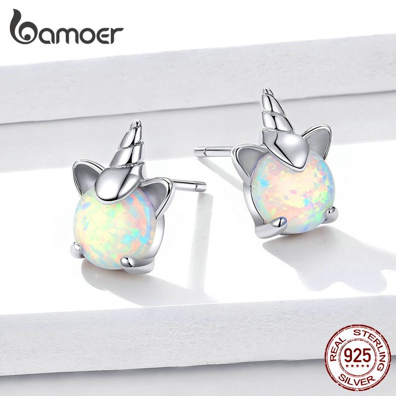 Bamoer Bông Tai Bạc 925 Đính Đá opal Hình Động Vật Đáng Yêu Cho Nữ sce737