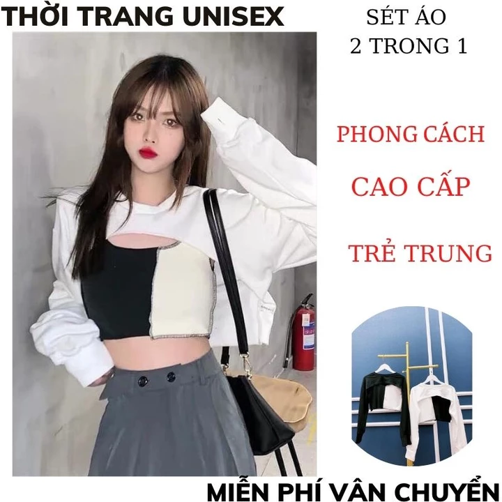 Sét áo croptop khoét ngực kèm áo 3 lỗ phối màu, set áo crt 2 món áo ngoài kèm áo trong chất da cá đẹp dầy mịn TT1989