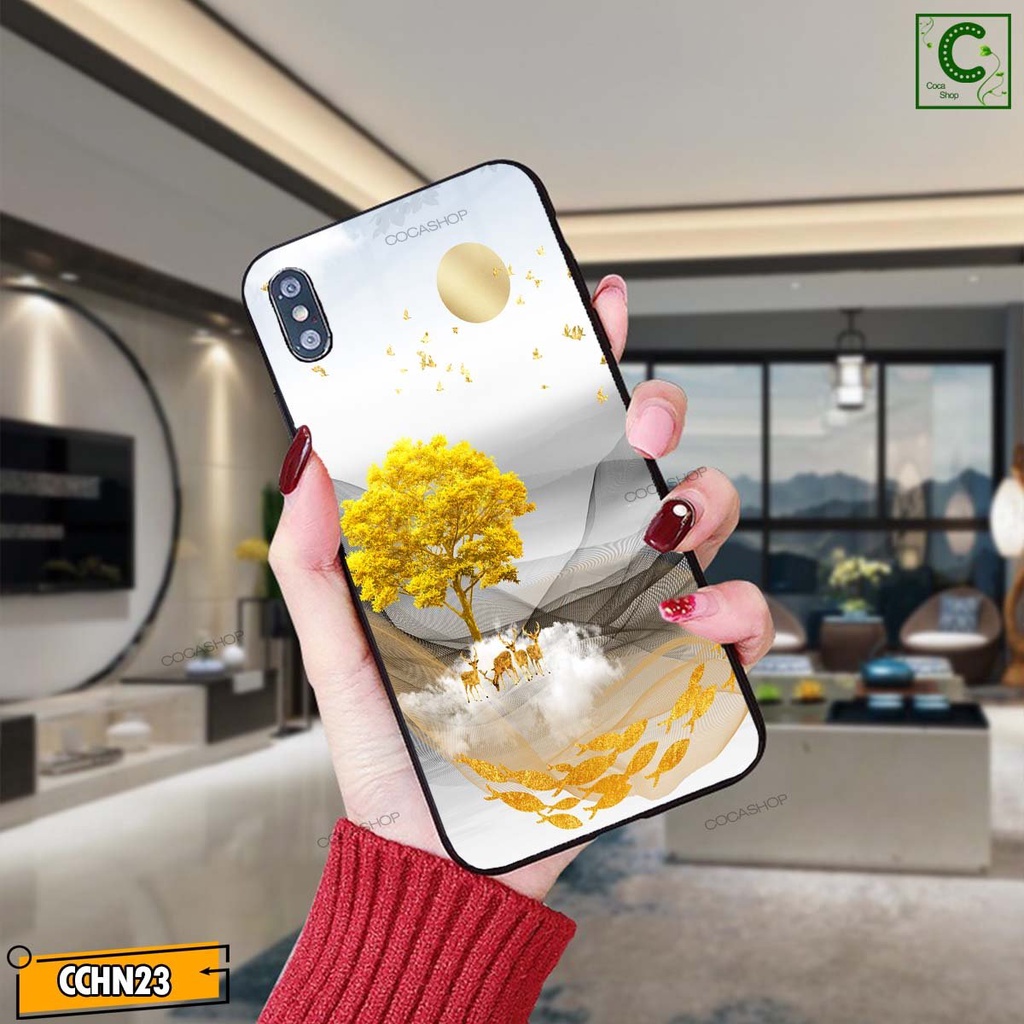 Ốp lưng iphone mặt kính cao cấp - Kim tiền vàng bên cá hươu quần hội - 6/6plus/6s/6splus/7/7plus/8/8plus/x/.....