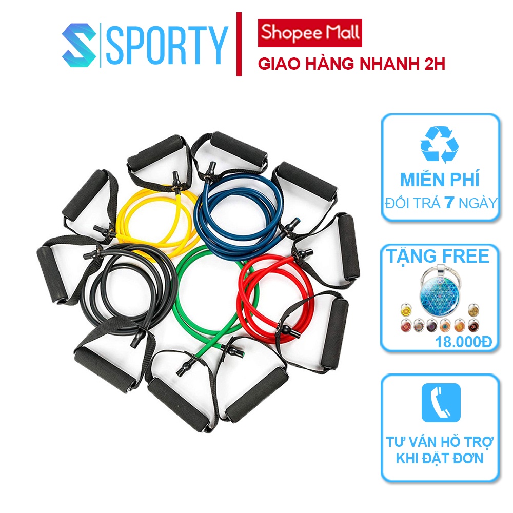 Dây tập kháng lực YOGA tập bụng co giãn, kéo cơ có tay cầm SPORTY theo cấp độ 10, 15, 20, 25, 30LBS
