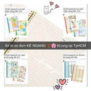 KLONG - Sổ lò xo KẺ NGANG / CARO / DOT GRID size B5, giấy 58-70 hợp ghi chú, viết bài - sổ Việt Nam 🐻🌸 MS: 562- 563- 570