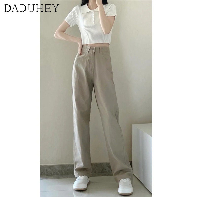 Ảnh Quần jean DADUHEY ống rộng lưng cao 6 màu sắc tùy chọn thời trang đường phố sành điệu dành cho nữ 3