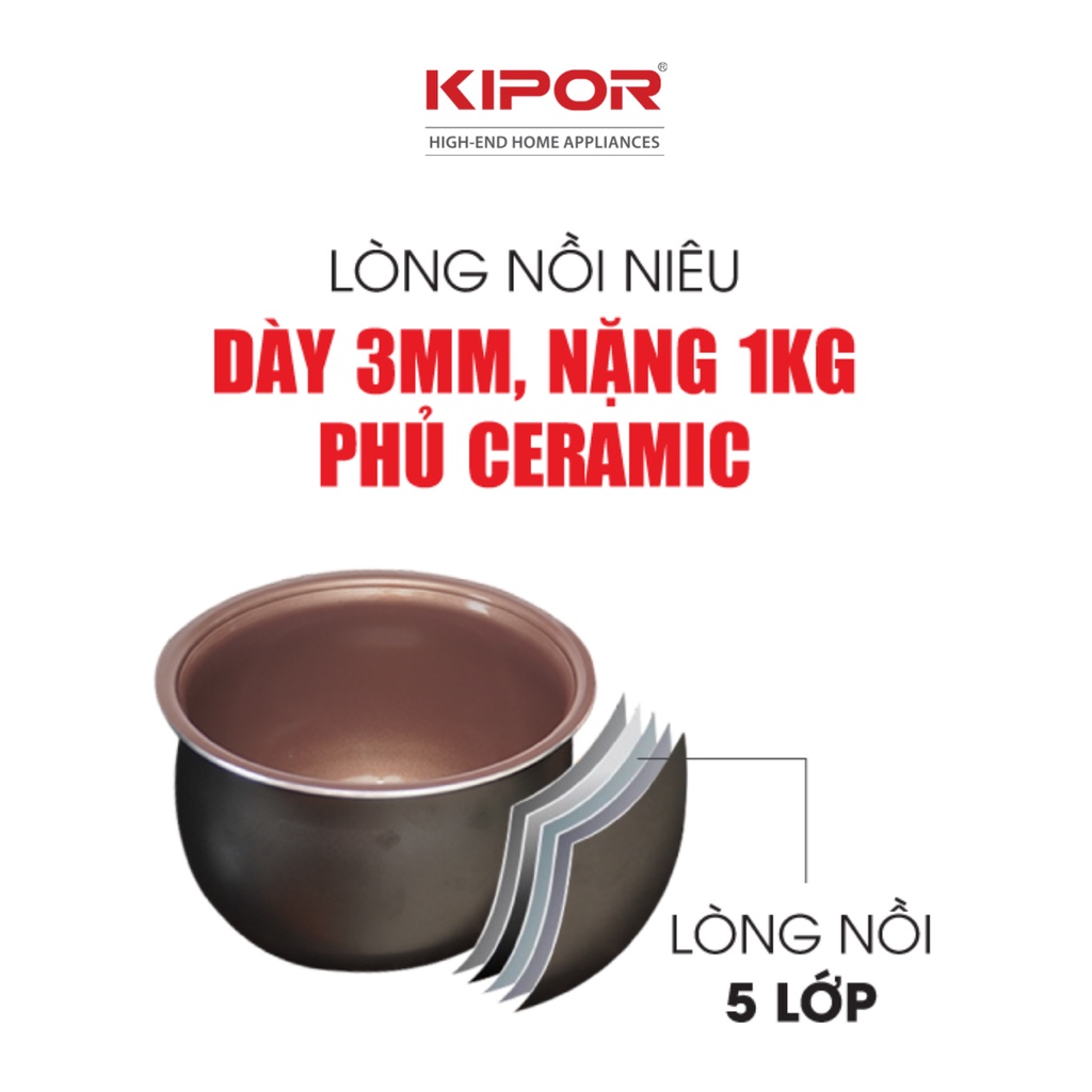 Ảnh Nồi cơm điện KIPOR KP-N55918-1.8L-Lòng nồi niêu chống dính CERAMIC chống trầy xước dầy 3mm-Bảo hành tại nhà 12 tháng 2
