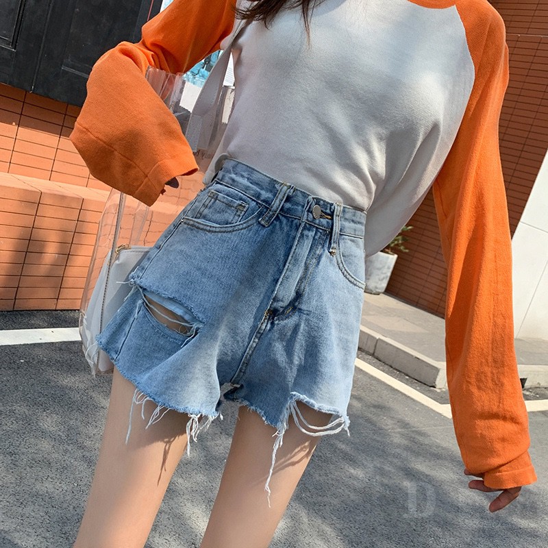 Ảnh Ví DaDu Nữ Kiểu Dáng Thời Trang Sang Trọng  Quần Short Jean Lưng Cao ThờI Trang Cho Nữ 3