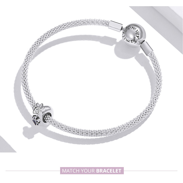 Hạt Charm Bamoer SCC1846 Bạc 925 Thật Hình Bàn Chân Thú Cưng Dùng Để Tự Làm Vòng Tay Thời Trang