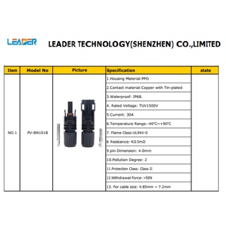 Jack MC4 Leader 1500V cao cấp chuyên dùng kết nối tấm pin mặt trời