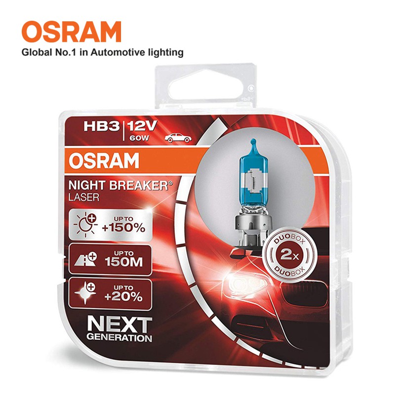 Combo 2 Bóng Đèn Halogen Tăng Sáng 150% OSRAM Night Breaker Laser HB3 12V 60W