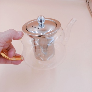 Ấm Pha Trà Thủy Tinh Chịu Nhiệt 600 ml Có Lõi Lọc  inox 304 , Quai Vàng Cao Cấp