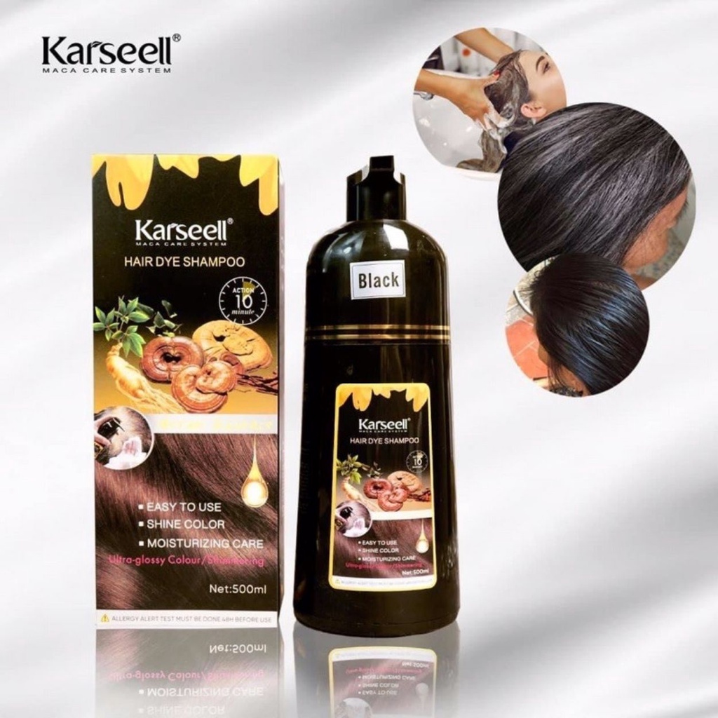 Dầu Gội Phủ Bạc Karseell Maca Essence 500ml | Hỗ Trợ Lên Màu Đen/Nâu, Che Tóc Bạc Tại Nhà.