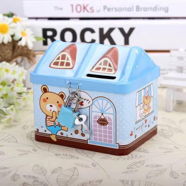 Két sắt min hình ngôi nhà dễ thương , két đựng tiền tiết kiệm cho bé dễ thương cho trẻ
