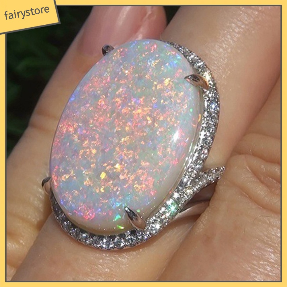 Nhẫn Hợp Kim Đính Đá Opal Nhân Tạo Lấp Lánh Cho Nữ