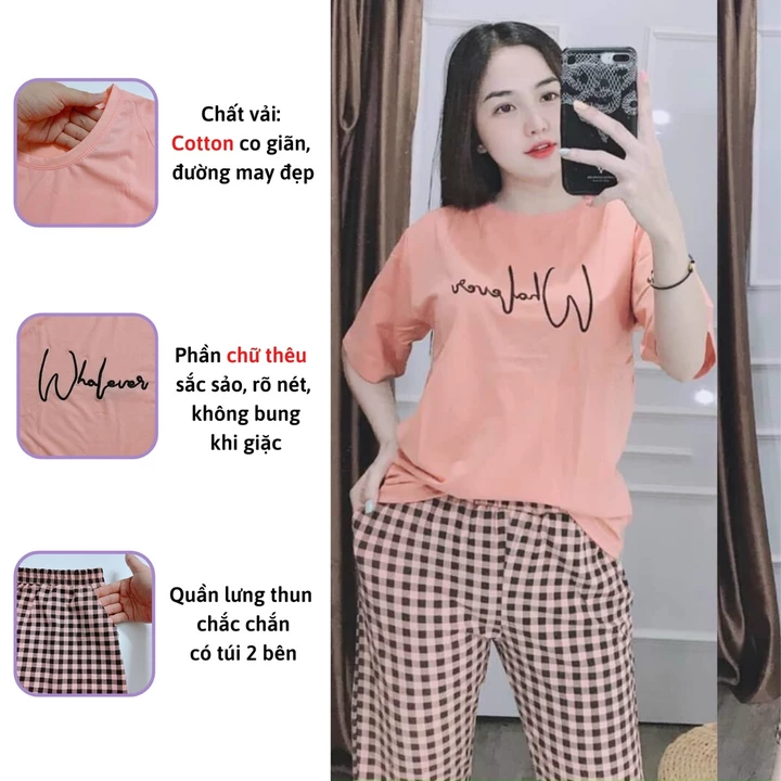 Đồ bộ nữ mặc nhà bộ đồ nữ quần dài đồ mặc nhà set đồ bộ cotton nữ dễ thương bigsize tới 85kg mã NHỊP TIM