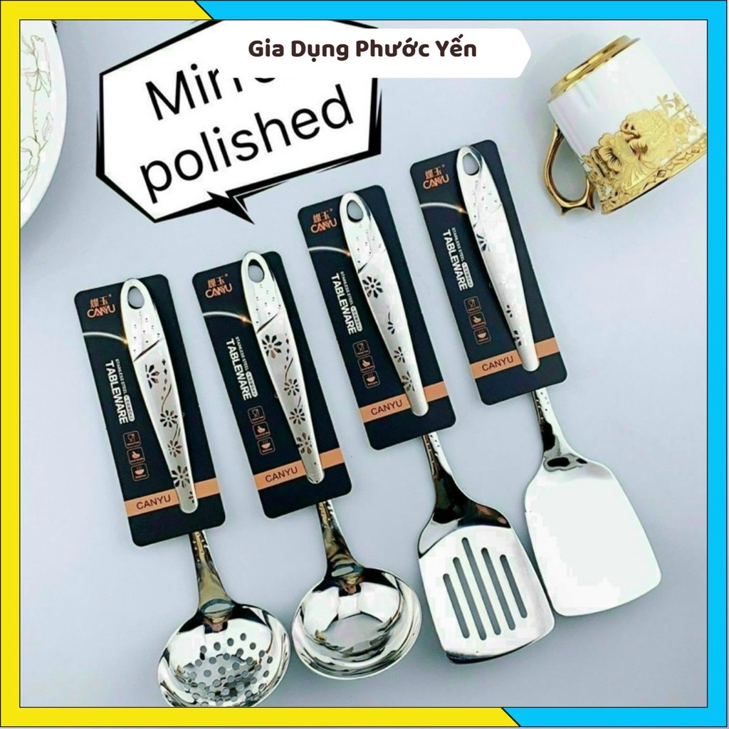 Bộ Muôi Múc Canh, Xẻng Xào Inox 304 Cao Cấp Họa Tiết Cán Hoa ( Muôi ...