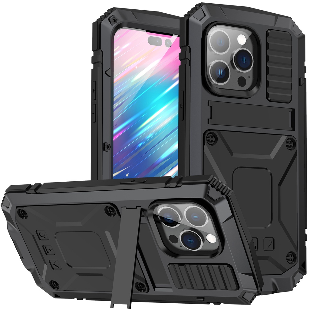 Vỏ kim loại giáp chống sốc cho iPhone 16 15 14 Plus 13 Pro MAX 12 IP54 Ốp lưng nhôm chống nước chịu lực nặng Vỏ điện thoại cho iPhone 16 Pro
