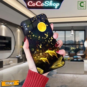Ốp lưng iphone mặt kính cao cấp - Đôi cá heo vàng may mắn , tài lộc - 6/6plus/6s/6splus/7/7plus/8/8plus/x/.....