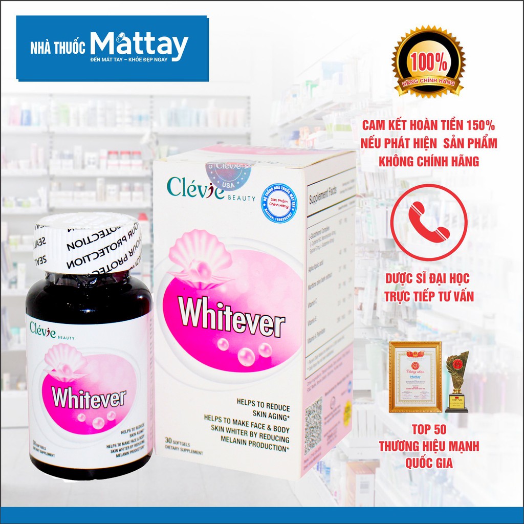 Product image Whitever - Clevie Health - 30 Viên uống trắng da Pháp, giúp trắng sáng da mặt và toàn thân