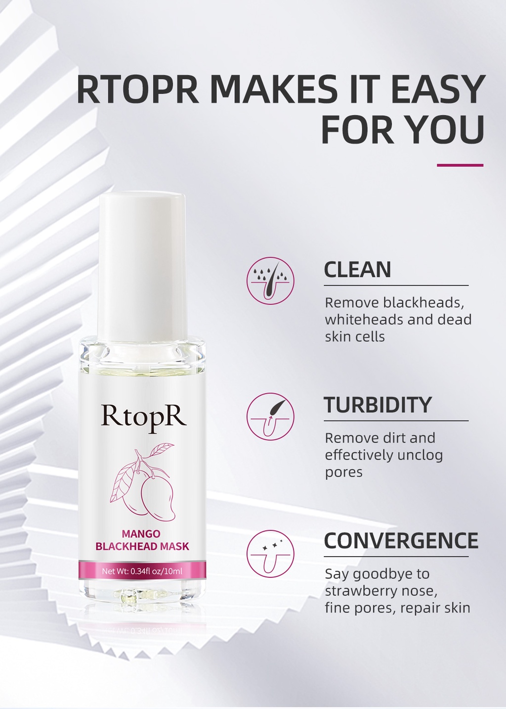 Mô tả RtopR Mango Blackhead Remover Mask  Mặt nạ xoài RtopR kèm 50 giấy lột/ serum loại bỏ mụn đầu đen và thu nhỏ lỗ chân lông - 4