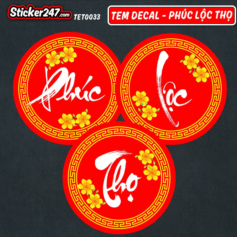 Tem Tết Decal Dán Tết Chữ Phúc, Chữ Lộc, Chữ Thọ hình tròn ...