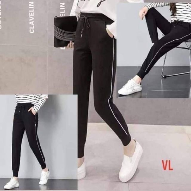 Quần Jogger Nữ thun Poly co giãn phong cách thể thao phối 1 line cá tính
