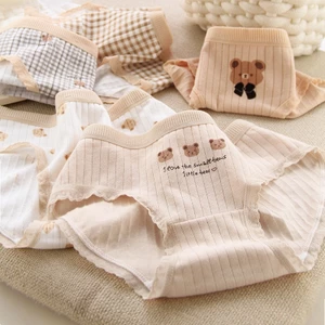 Quần Lót Cotton Lưng Vừa Thoáng Khí In Họa Tiết Gấu Nhỏ Dễ Thương Thời Trang Cho Nữ
