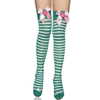 Ấm cúng Thời Trang Đùi Vớ Dâu Nơ Sọc Trên Đầu Gối Tất Dài Lễ Hội Ngày Lễ Cosplay Quần