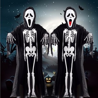 Bộ hóa trang ma Halloween áo  hình khung xương kèm mặt nạ, có móng vuốt hoặc tay xương