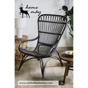 Ghế Mây Lưng Cao Armchair Đen HOME MÂY - Trang Trí Quán Cafe, Phòng Khách