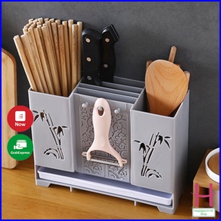 Ống cắm đũa có giá cài dao nhà bếp dán treo tường ( tặng 4miếng dán) cao cấp họa tiết hoa trúc { H }