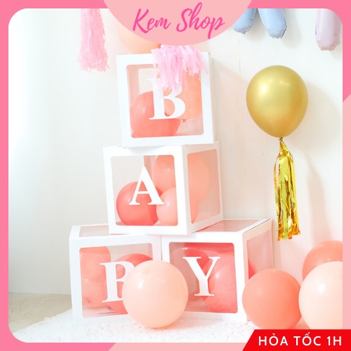 Set 4 hộp BABY LOVE trong suốt đựng bóng trang trí sinh nhật sự kiện party - Kem Shop K104