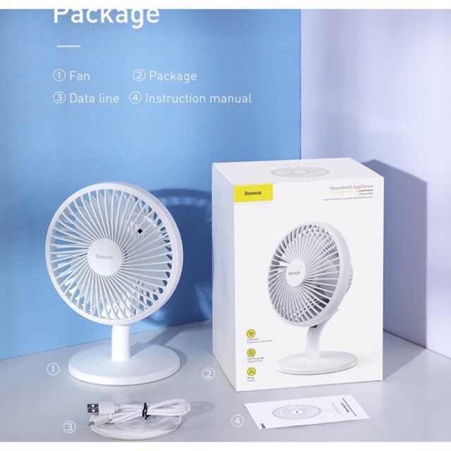 Quạt mini để bàn Baseus Ocean Fan (Pin sạc 2000mAh, 4 mức tốc độ - Mini ...