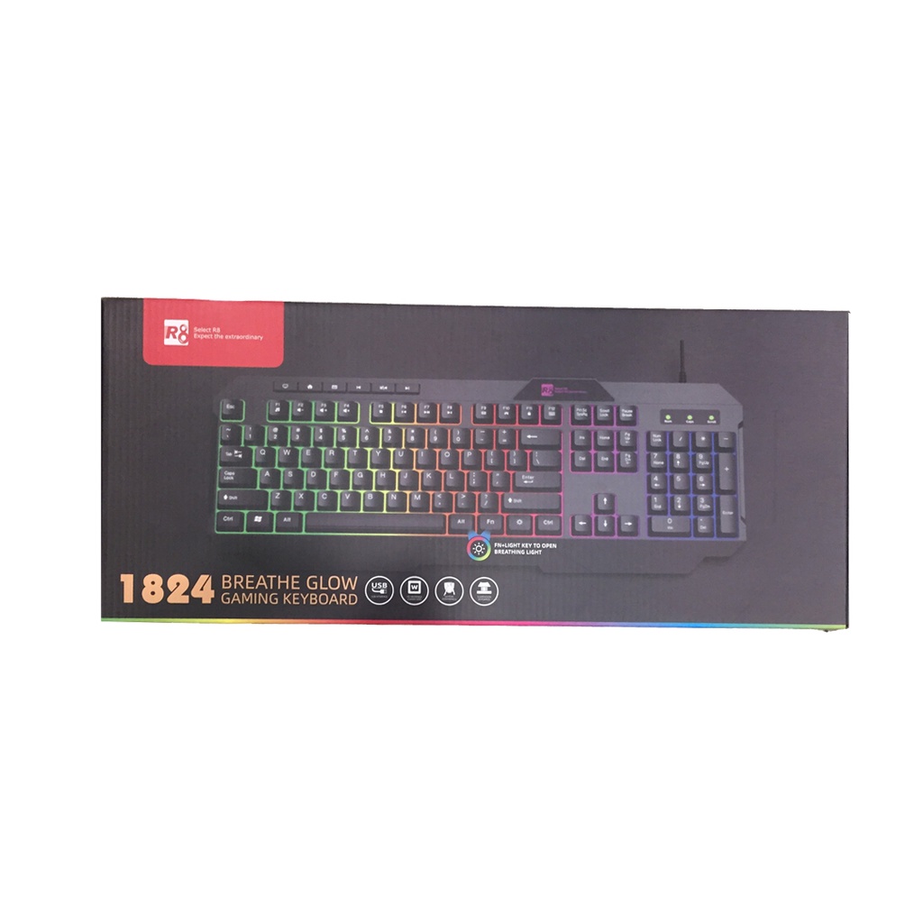 BÀN PHÍM GAMING CÓ DÂY (USB) R8 KB 1824 LED , MÀU ĐEN,60, x2000, 1815 ...