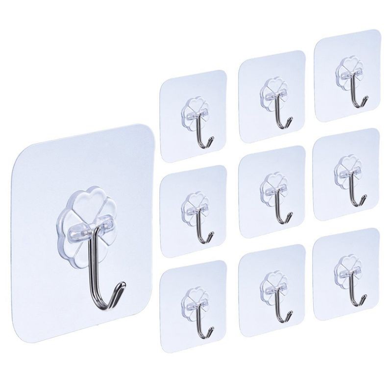 10 Gói Móc Dính Có Thể Tái Sử Dụng, Móc Treo Tường Hạng Nặng Trong Suốt Không Scrunch