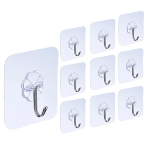 10 Gói Móc Dính Có Thể Tái Sử Dụng, Móc Treo Tường Hạng Nặng Trong Suốt Không Scrunch