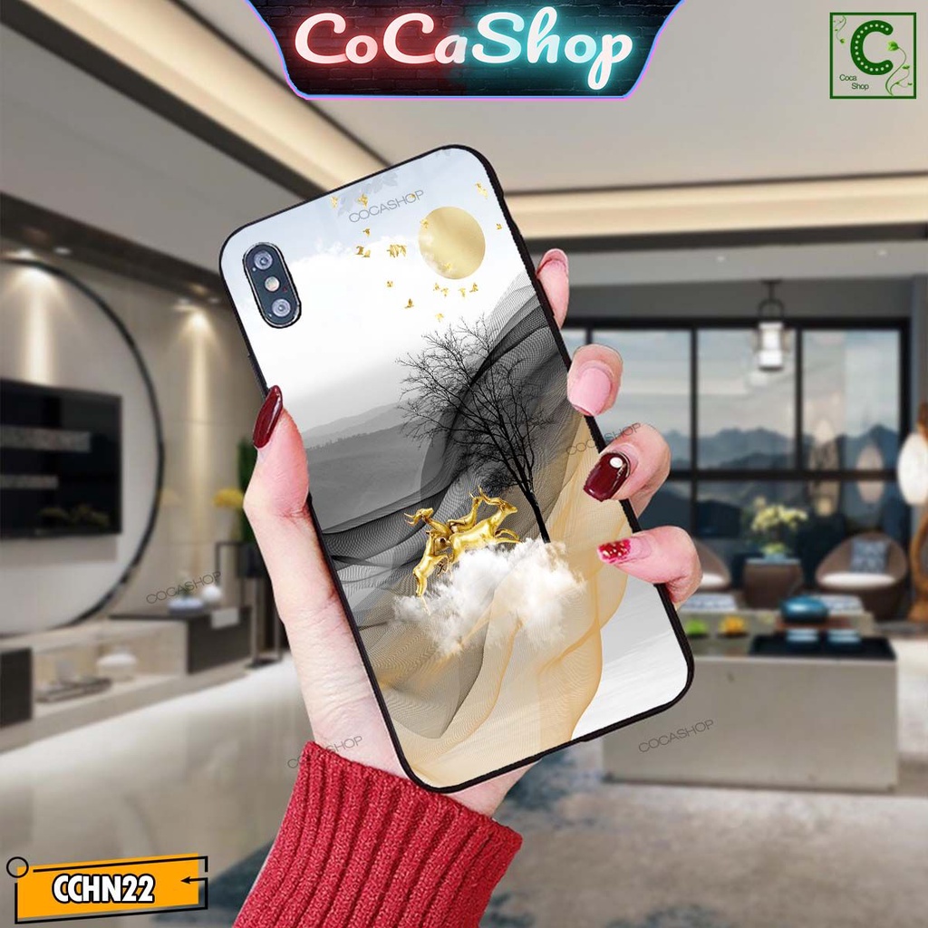 Ốp lưng iphone mặt kính cao cấp  - Hươu vàng tài lộc may mắn cưỡi mây - 6/6plus/6s/6splus/7/7plus/8/8plus/x/.....