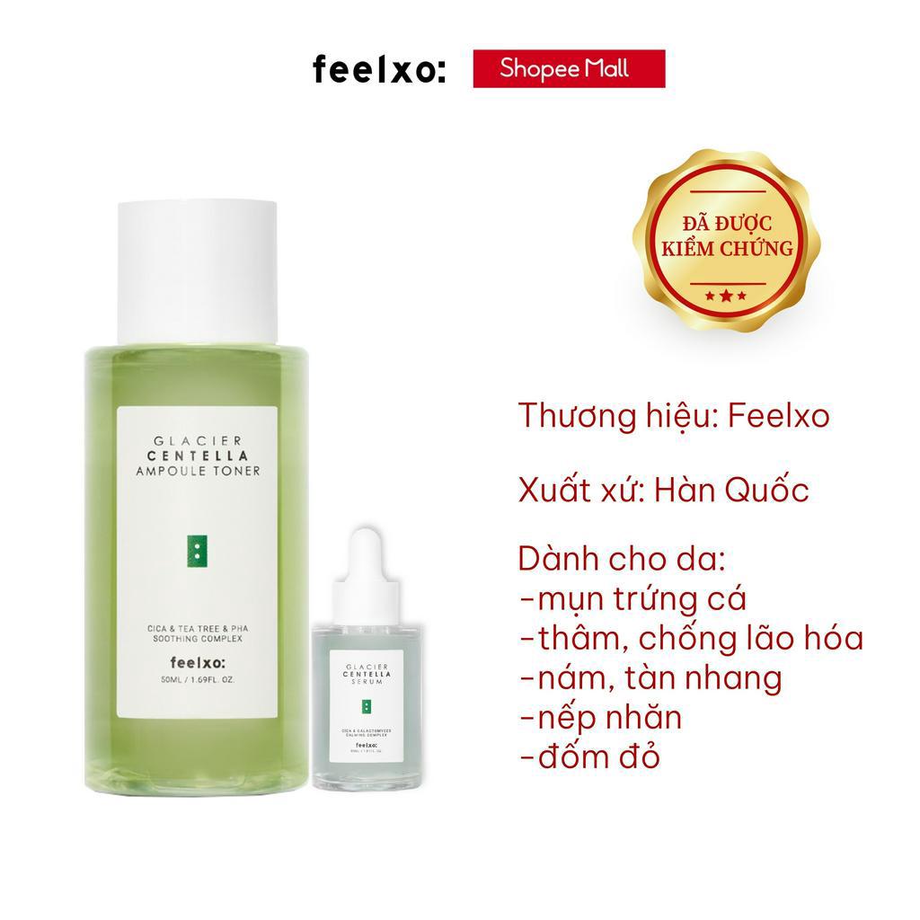 Combo Feelxo centella serum 30ml (chăm sóc da mụn)+ Nước hoa hồng
