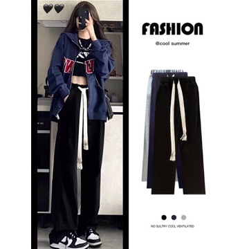 Quần ống rộng nam nữ Unisex cạp chun có dây rút điều chỉnh eo vải co dãn  mặc 4 mùa style ulzzang.