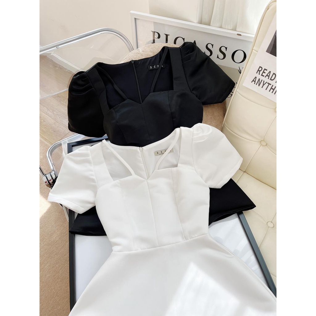 Hàng Thiết Kế Cao Cấp] Áo Peplum Tay Phồng Cổ V Công Sở / Đi Tiệc / Du Lịch  Sang Trọng Màu Trắng / Đen | Shopee Việt Nam