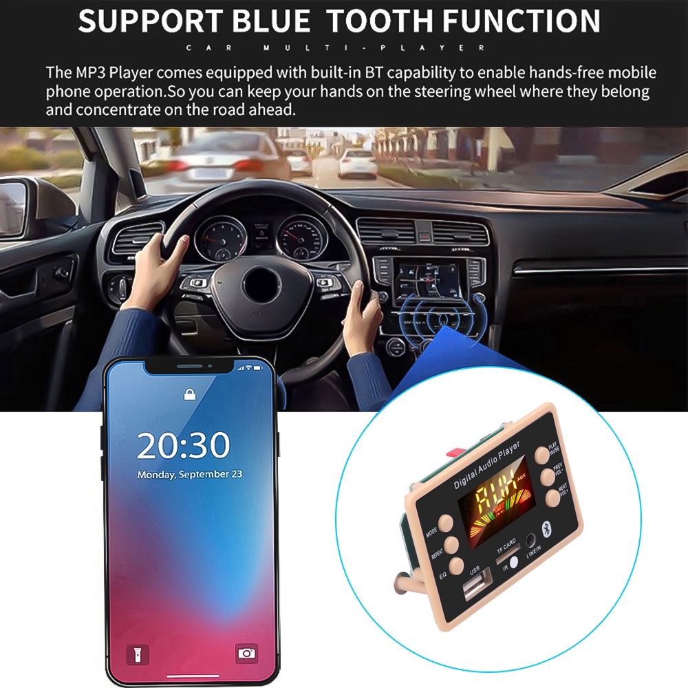 Mô Đun Giải Mã Âm Thanh Không Dây Bluetooth 5.0 Mp3 12v FM Radio Cao Cấp Đa Năng Cho Xe Hơi
