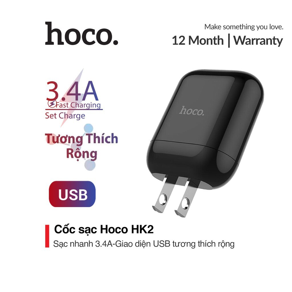 Củ sạc nhanh 3.4A Hoco HK2 chân sạc dẹt , hỗ trợ sạc tất cả các thiết bị sạc qua cổng USB