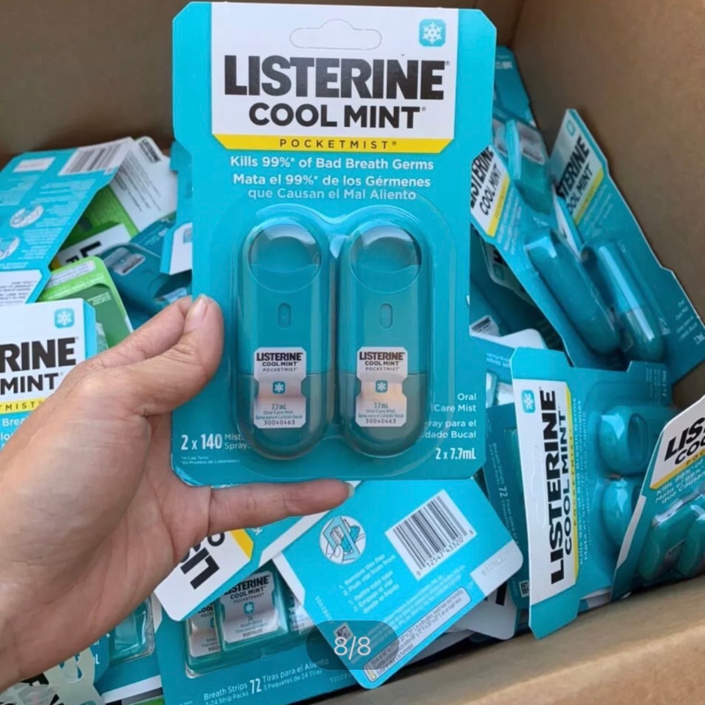 Xịt và ngậm thơm miệng  Listerin Cool Mint (7.7ml) Hàng Mỹ - Khử mùi, diệt khuẩn, hơi thở thơm mát