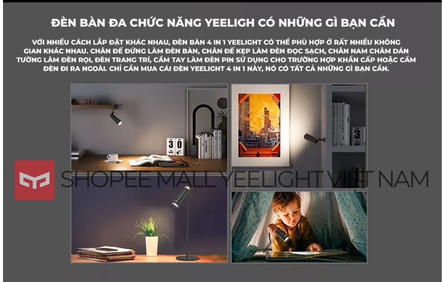 Mô tả Đèn bàn Yeelight YLYTD0011 đa năng 4 biển thể sử dụng, điều khiển cảm ứng, pin sạc 1800mah - 2